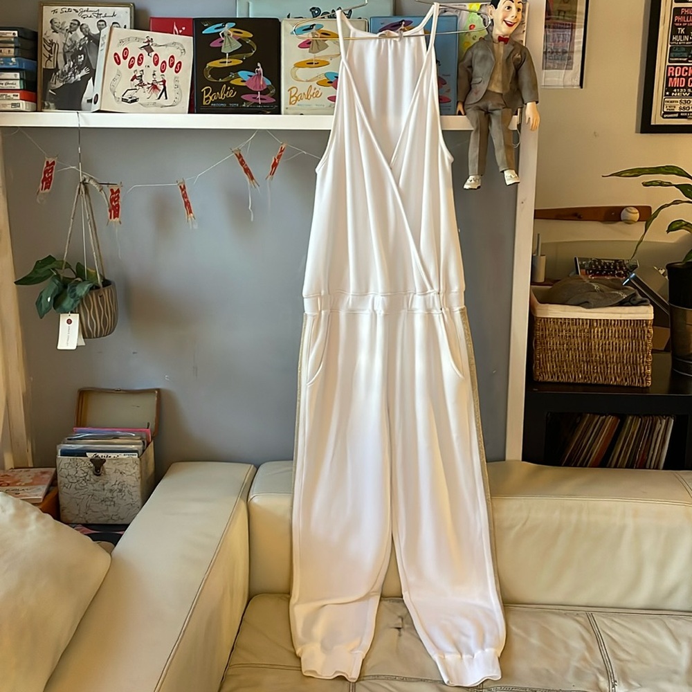Ramy Brook New York white jumpsuit w gold side line M